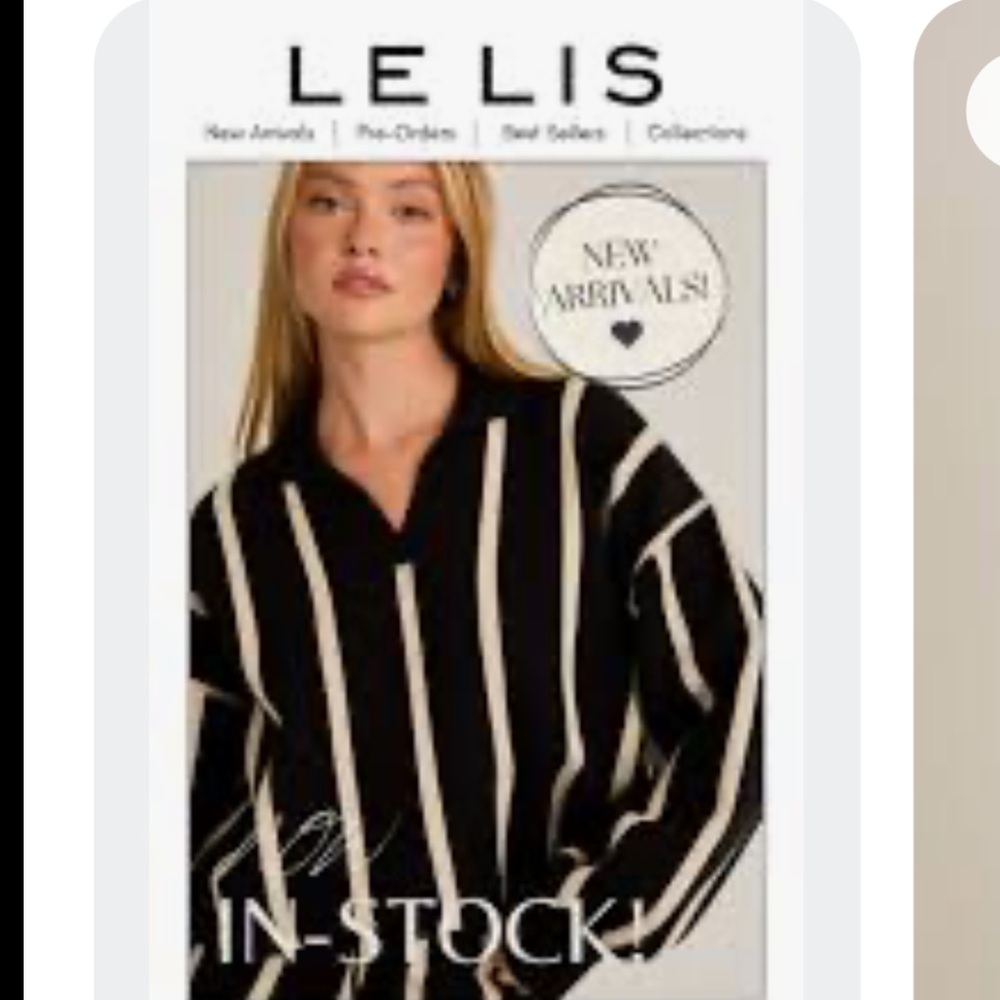 NWT, Le Lis Black and Cream V-Neck Sweater, Size M